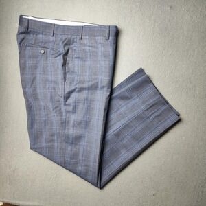 Canali Dress Pants Mens 34x29 EU 50 Blue Windowpane Wool Flat Front Trousers
